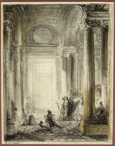 Der Eingang der Akademie der Architektur im Louvre von Gabriel Jacques de Saint Aubin