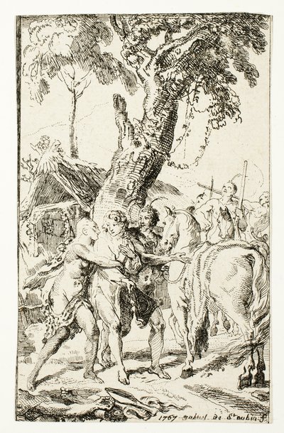 Die Flucht von M. de Belle-Isle, Gefangener in den Attakapas, Platte vier aus Les Nouveaux Voyages aux Indes Occidentales von Gabriel Jacques de Saint Aubin