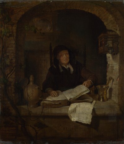Eine alte Frau mit einem Buch, um 1660 von Gabriel Metsu
