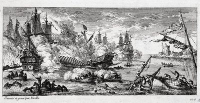 Seeschlacht von Agosta zwischen der französischen Flotte und einer spanisch-niederländischen Allianz am 22. April 1676 von Gabriel Perelle