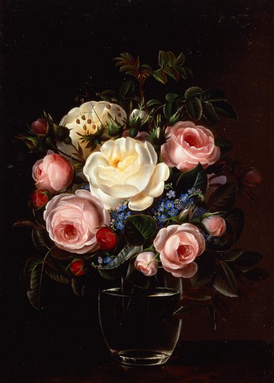 Pfingstrosen in einer Vase auf einem Tisch von Gabriel Schachinger