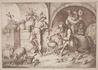 Chiron lehrt Achilles Magie von Gaetano Zompini, after Giovanni Benedetto Castiglione