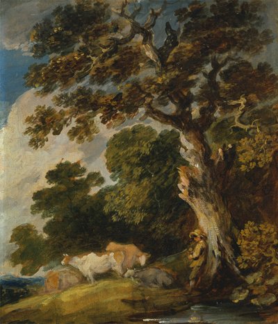 Bewaldete Landschaft mit Vieh und Hirte von Gainsborough Dupont