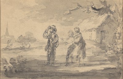 Landschaft mit drei Figuren, Hütte und Kirchturm von Gainsborough Dupont