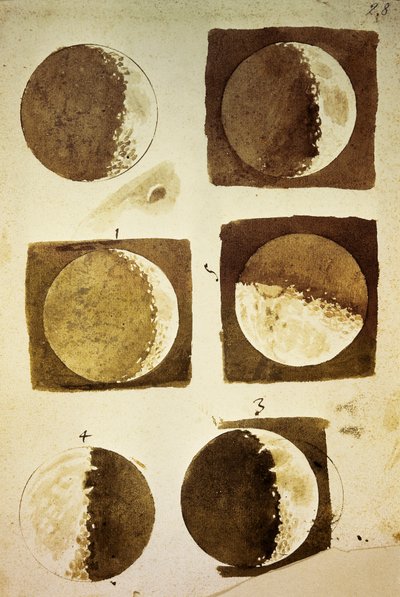 Sidereus Nuncius (Sternenbote) mit Zeichnungen der Phasen und Oberfläche des Mondes von Galileo Galilei