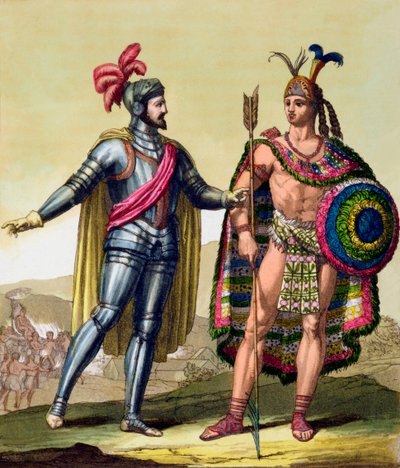 Die Begegnung zwischen Hernando Cortes und Montezuma II, Mexiko, 1519 ca. 1820-1839 von Gallo Gallina