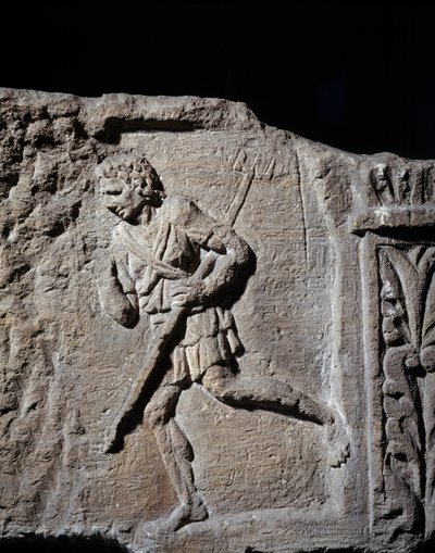 Gallorömische Kunst: Stele, die einen Gladiator darstellt von Gallo Roman