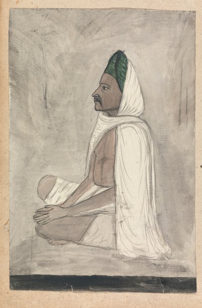 Mann mit grünem Turban, im Schneidersitz von Gangaram Chintaman Tambat