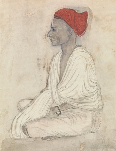 Mann mit rotem Turban im Schneidersitz von Gangaram Chintaman Tambat