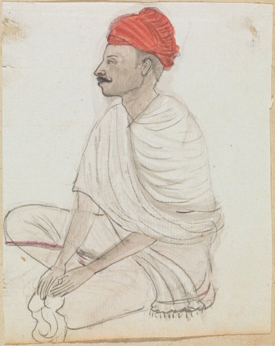 Mann mit rotem Turban, im Schneidersitz von Gangaram Chintaman Tambat