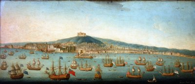 Blick auf die Bucht von Neapel mit der Flotte von Admiral Byng vor Anker von Gaspar Butler