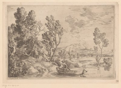 Flusslandschaft mit Mann im Boot von Gaspard Dughet