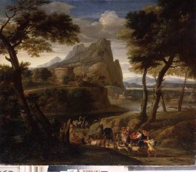 Landschaft mit Reisegruppe von Gaspard Poussin Dughet