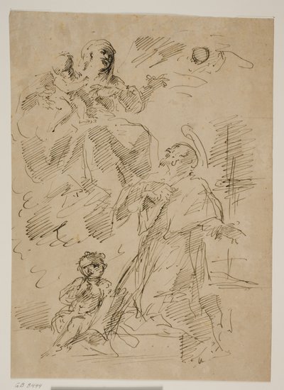 Madonna und Kind in den Wolken, mit St. Johannes von Nepomuk unten von Gaspare Diziani