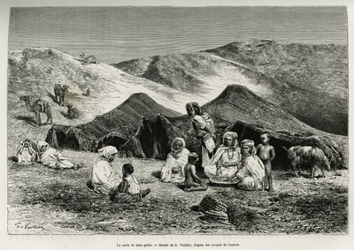 Die Nezla (Verwandte) meines Führers. Gravur von G. Vuillier, zur Illustration der Algerischen Sahara von V. Largeau, 1874-1878, veröffentlicht in Le tour du monde, unter der Leitung von Edouard Charton (1807-1890) von Gaston Vuillier