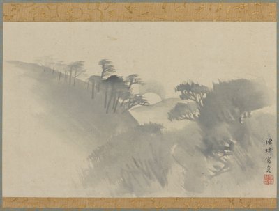 Landschaft mit Hügel, Bäumen und Mondaufgang von Genki