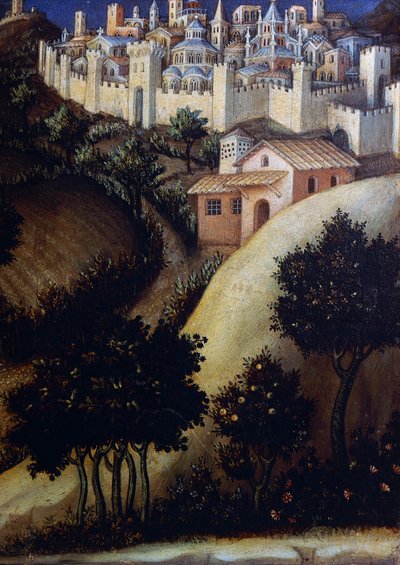 Anbetung der Heiligen Drei Könige, Altarbild, Detail des zentralen Predella-Panels von Ägypten von Gentile da Fabriano
