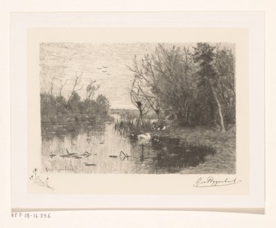 Enten entlang und auf dem Ufer eines Teiches von Geo Poggenbeek (signed by artist)