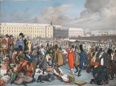 Eislaufen im gefrorenen Hafen des Wiener Neustädter Kanals, 1805 von Georg Emanuel Opiz