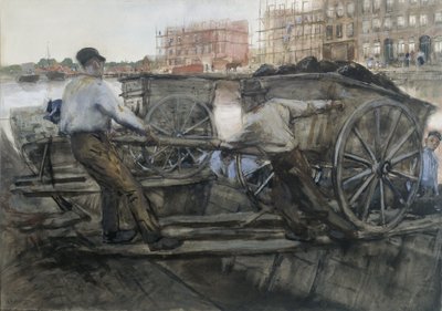 Arbeiter ziehen einen schwer beladenen Wagen auf der Jacob van Lennepkade, Amsterdam, 1900 von George Hendrik Breitner
