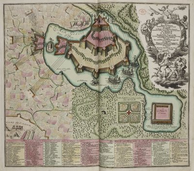 Allegorische Karte der Belagerung der Burg der Liebe von Georg Matthäus Seutter