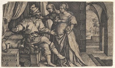 Sarah stellt Hagar Abraham vor, ca. 1543 von Georg Pencz