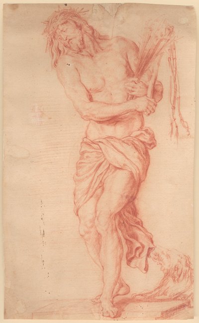 Ecce Homo. Stehender, leidender Christus mit Ruten und Knotenpeitsche sowie Dornenkrone auf dem Kopf von Georg Petel