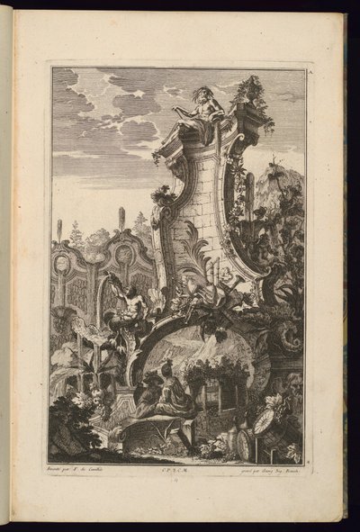 Entwurf für einen Brunnen mit Trophäe aus Musikinstrumenten von Georg Siegmond Roesch