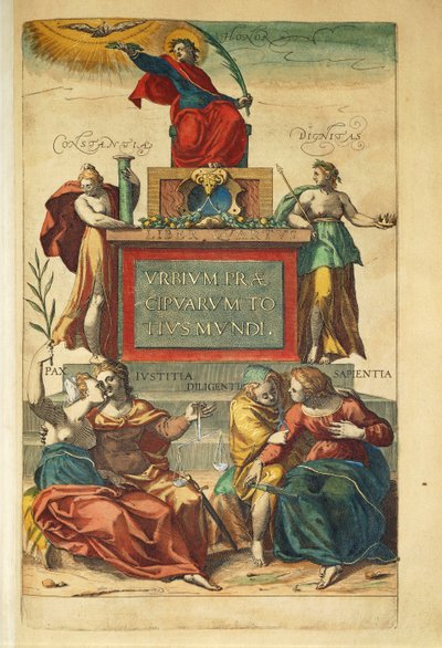 Frontispiz von Band IV mit allegorischen Figuren aus Civitates Orbis Terrarum von Georg Braun von Georg Braun and Hogenberg Franz