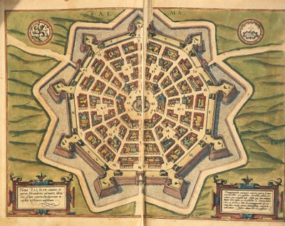 Palmanova, Karte, aus Civitates Orbis Terrarum von Georg Braun and Hogenberg Franz