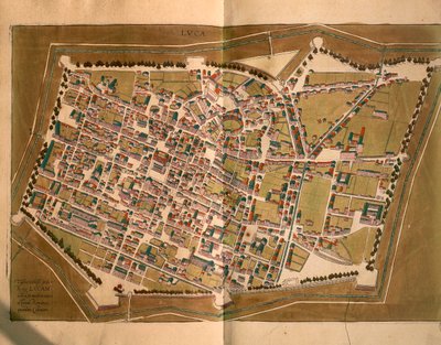 Lucca, aus Civitates Orbis Terrarum von Georg Braun und Franz Hogenberg, Gravur von Georg Braun and Hogenberg Franz