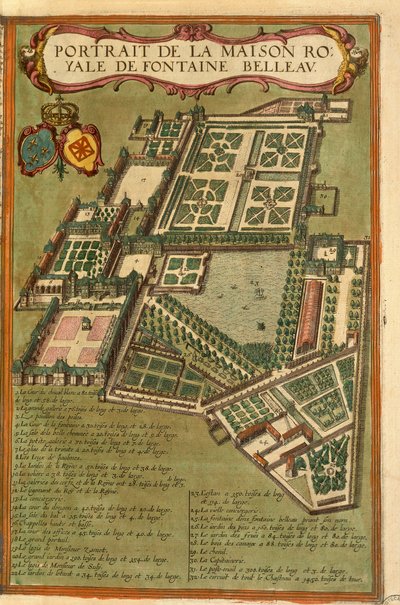 Karte des Schlosses Fontainebleau aus Civitates Orbis Terrarum von Georg Braun and Hogenberg Franz