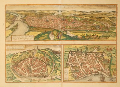 Karte von Rouen, Nimes und Bordeaux aus Civitates Orbis Terrarum von Georg Braun and Hogenberg Franz