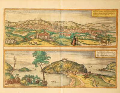 Karte von San Sebastian und Burgos aus Civitates Orbis Terrarum von Georg Braun and Hogenberg Franz