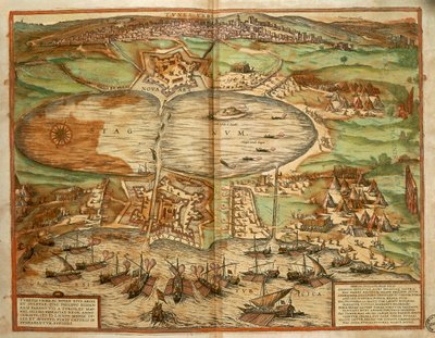 Karte von Tunis, Tunesien (aus Civitates Orbis Terrarum) von Georg Braun and Hogenberg Franz