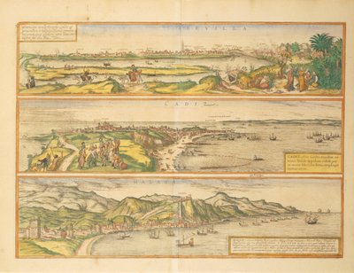 Karten von Sevilla, Cadiz und Malaga, Spanien, aus Civitates Orbis Terrarum von Georg Braun von Georg Braun and Hogenberg Franz