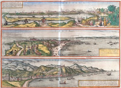 Sevilla, Cádiz, Málaga, Spanien von Georg and Hogenberg Franz (1535 90) Braun