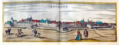 Ansicht der Stadt Leipzig in Deutschland. Gravur aus dem Atlas von „Braun und Hogenberg“ aus dem frühen 17. Jahrhundert von Georg Braun and Hogenberg Franz