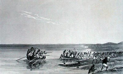 Die Boote werden zu Wasser gelassen, aus 