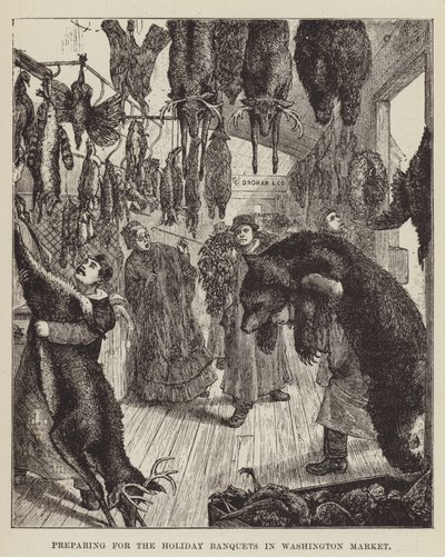 Vorbereitungen für die Feiertagsbankette auf dem Washington-Markt von George Augustus Sala