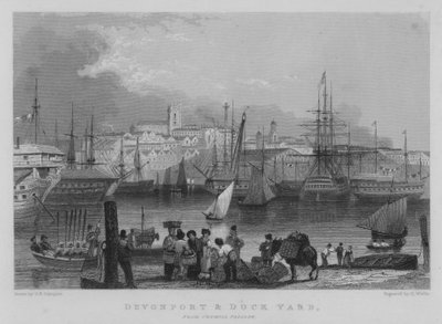 Devonport und Werft, von Cremill Passage (Gravur) von George Bryant Campion