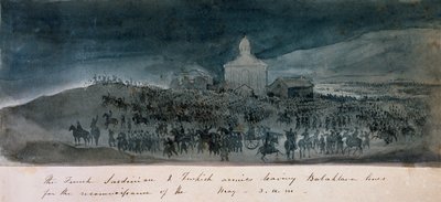 Die französischen, sardischen und türkischen Armeen verlassen die Balaklava-Linien für eine Aufklärung, um 1854 von George Cadogan