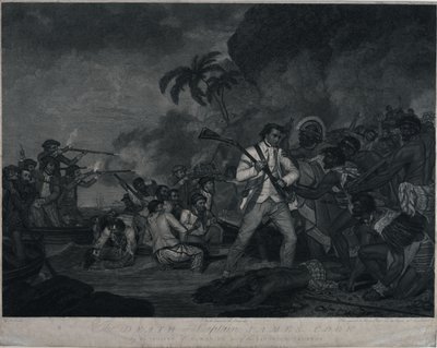 Der Tod von Kapitän James Cook durch die Indianer von Owhyee, einer der Sandwichinseln von George Carter
