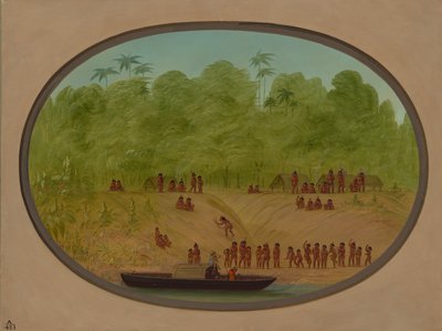 Ein Omagua-Dorf - Bootsskizze von George Catlin