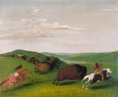 Büffeljagd mit Bögen und Lanzen, 1832-1833 von George Catlin