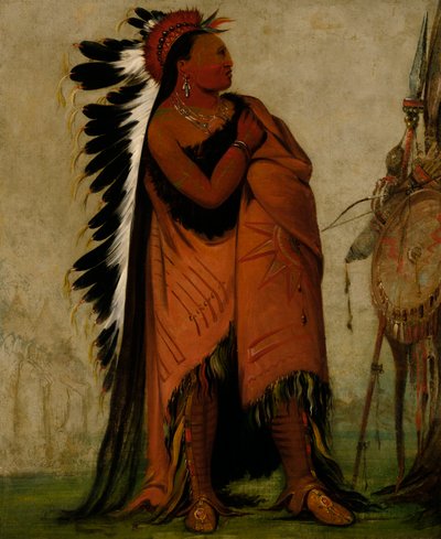 Eé-hee-a-duck-cée-a, Der sein Haar vorher bindet von George Catlin