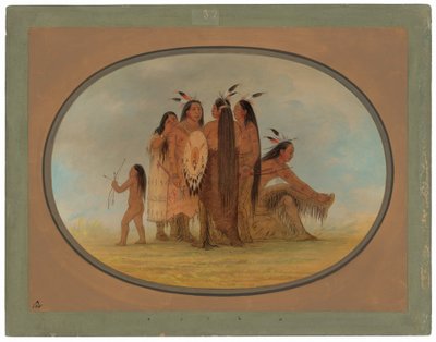 Vier Mandan-Krieger, ein Mädchen und ein Junge von George Catlin