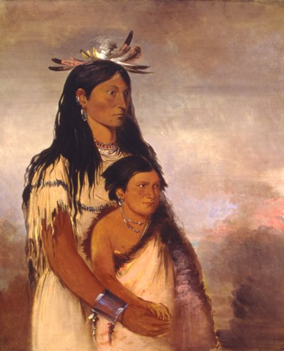 Túnk-aht-óh-ye, Donnerer, ein Junge, und Wun-pán-to-mee, Weißes Wiesel, ein Mädchen, 1834 von George Catlin