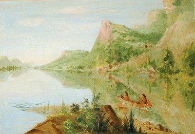 Blick auf den Wisconsin River, Winnebago schießt Enten von George Catlin