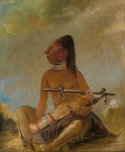 Frau und Kind, die zeigen, wie die Köpfe von Kindern abgeflacht werden von George Catlin